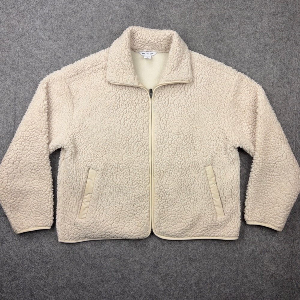Athleta Jacket Womens Small Cream In The Clouds Fleece Sherpa Full Zip Cozy Warm - Picture 2 of 12